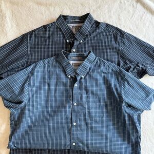 Eddie Bauer Mens Shirt 2XL Cotton Blue Plaid Relaxed Fit Pocket SET OF 2